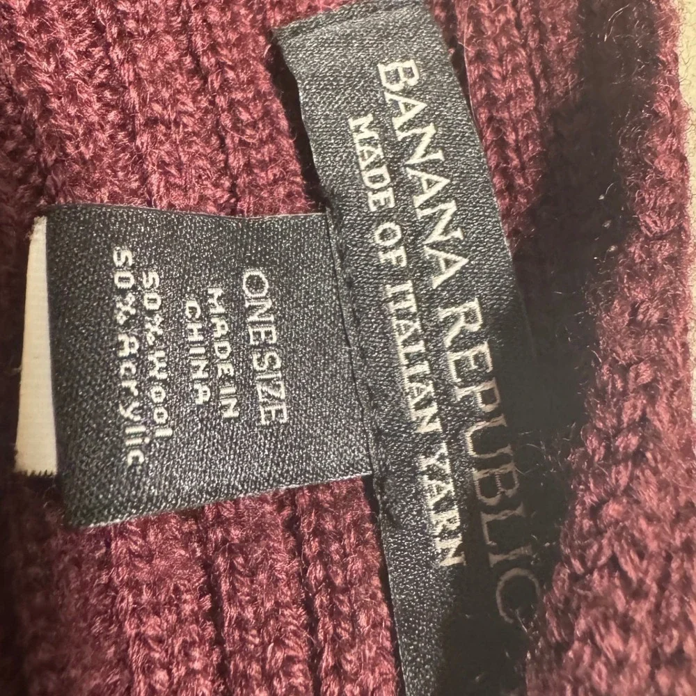 VTG Banana Republic Mens Wool Blend Striped Scarf Wine Gray 2012 Italian Yarn